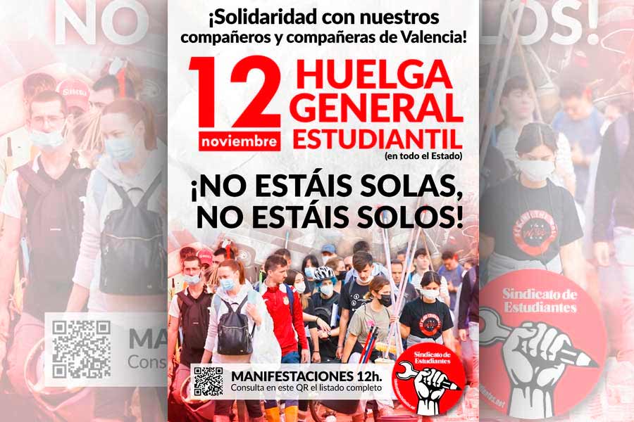 12 de noviembre HUELGA GENERAL ESTUDIANTIL. ¡La juventud con nuestros compañeros y compañeras de Valencia!