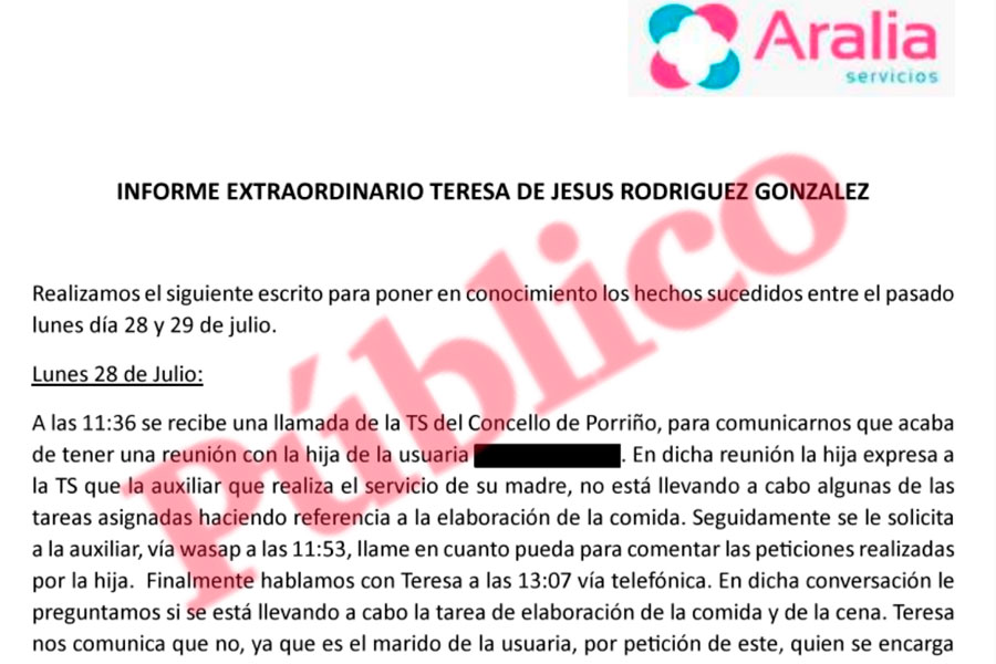 La cuidadora Teresa minutos antes de ser asesinada, a su empresa: 