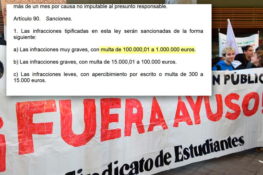 Como en el franquismo. Ayuso quiere prohibir la protesta en las Universidades con multas de hasta un millón de euros